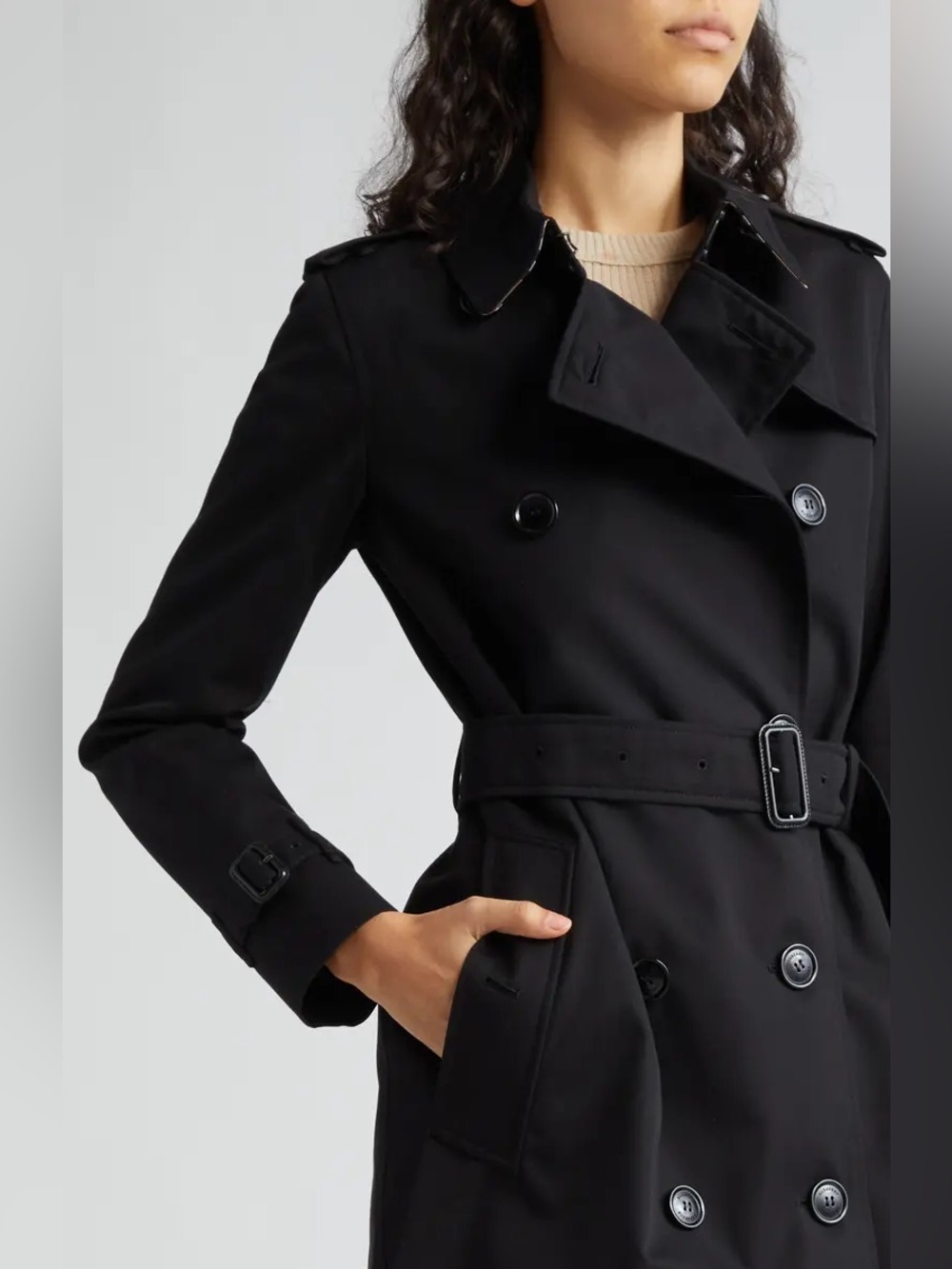 Burberry Black Double-Breasted Trench Coat with Belt